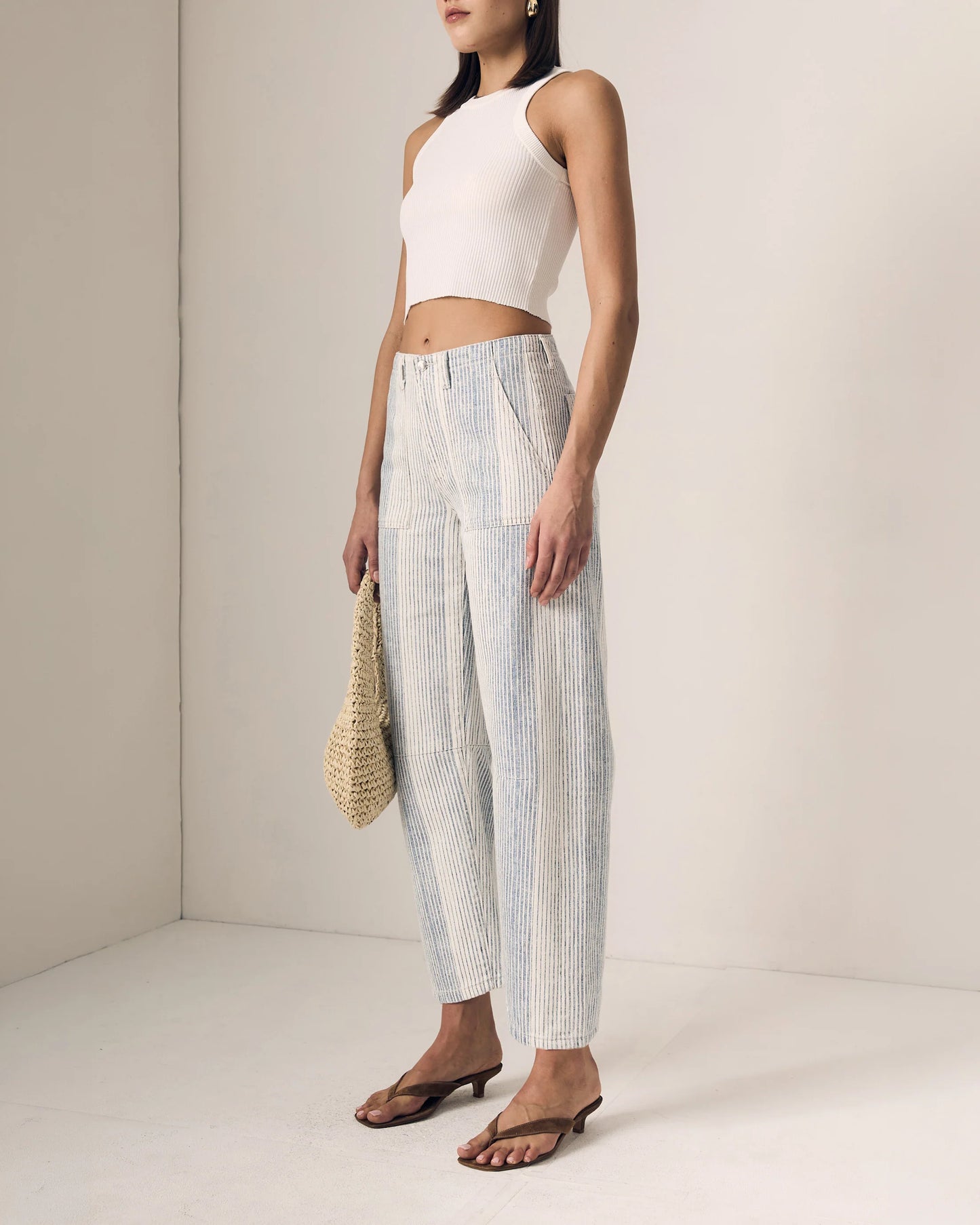 Summer Stripe Utility Barrel Jeans