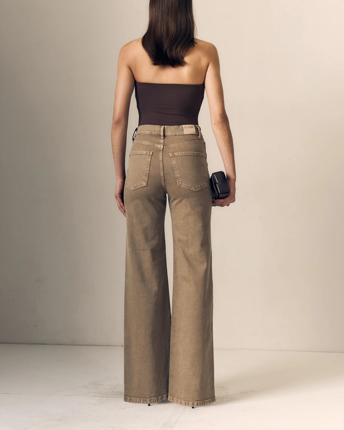 Mocha High Rise-Tux Stripe Column Jean