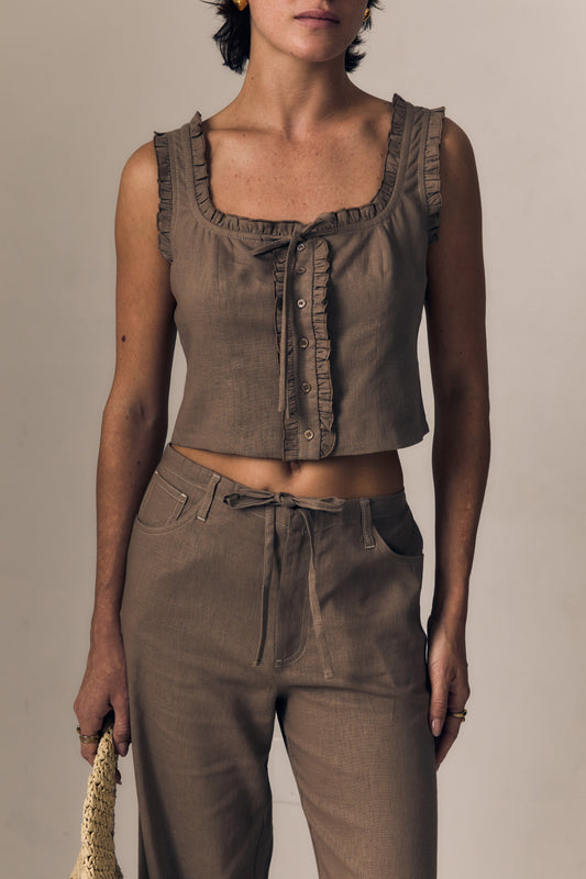 LINEN RUFFLE CAMI