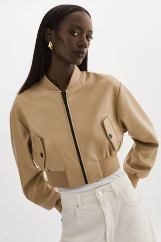 Evelin Faux Leather Cropped Bomber