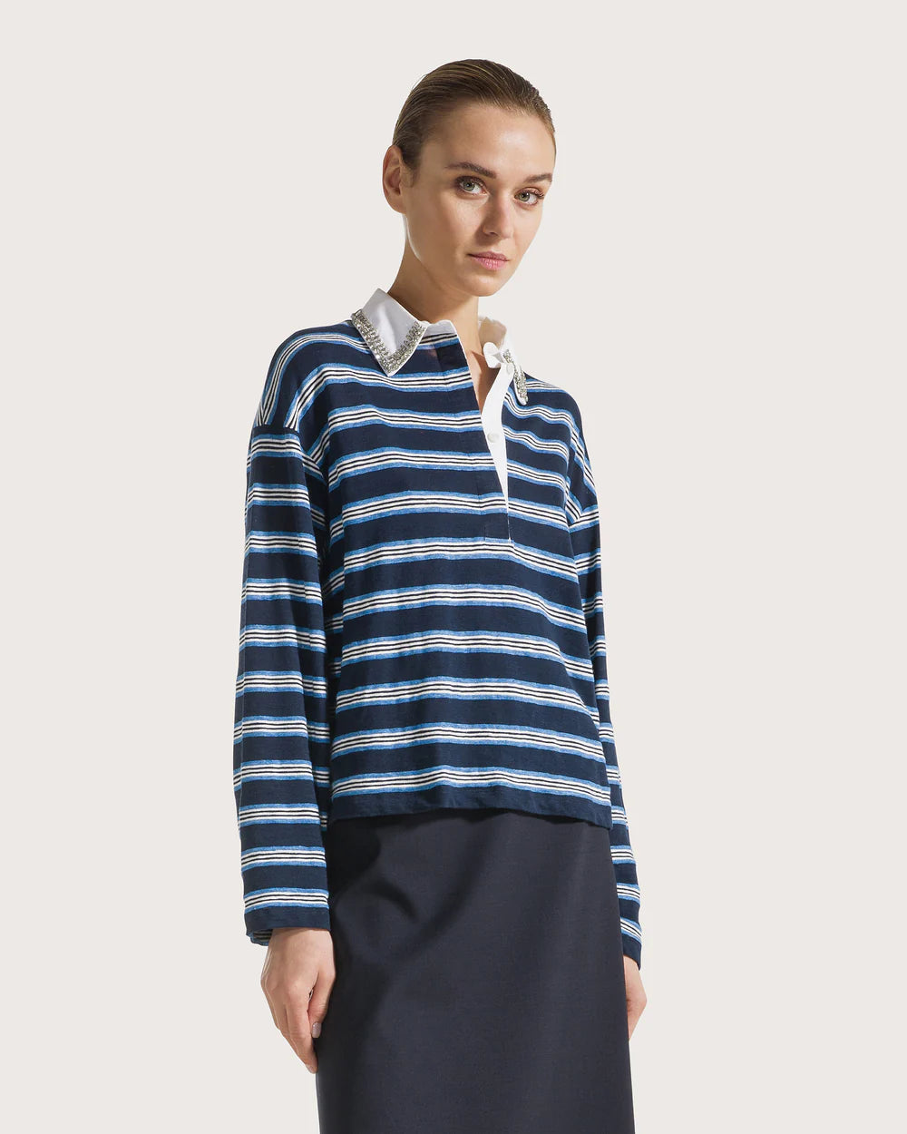 Striped Polo With Stone Detailing