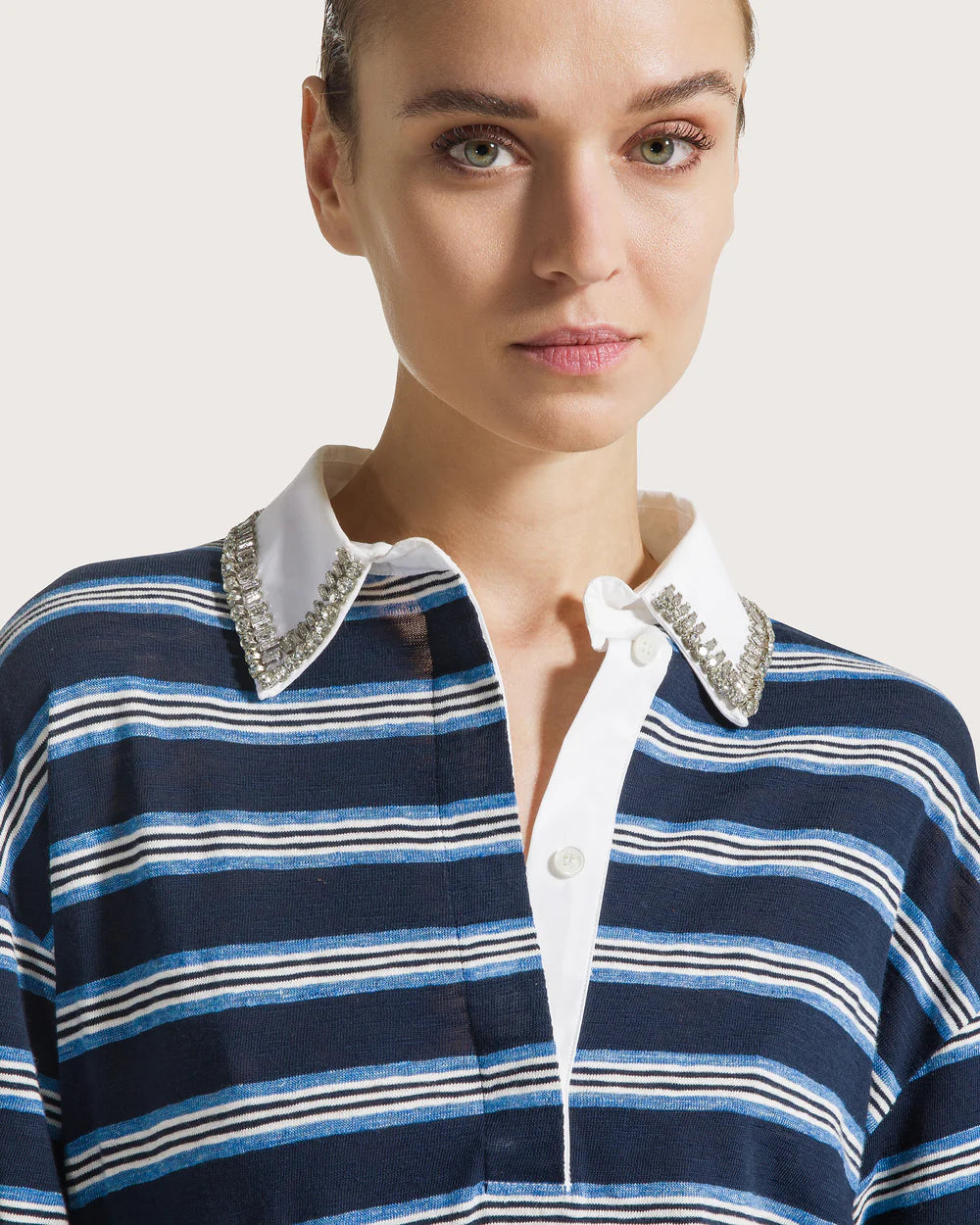 Striped Polo With Stone Detailing