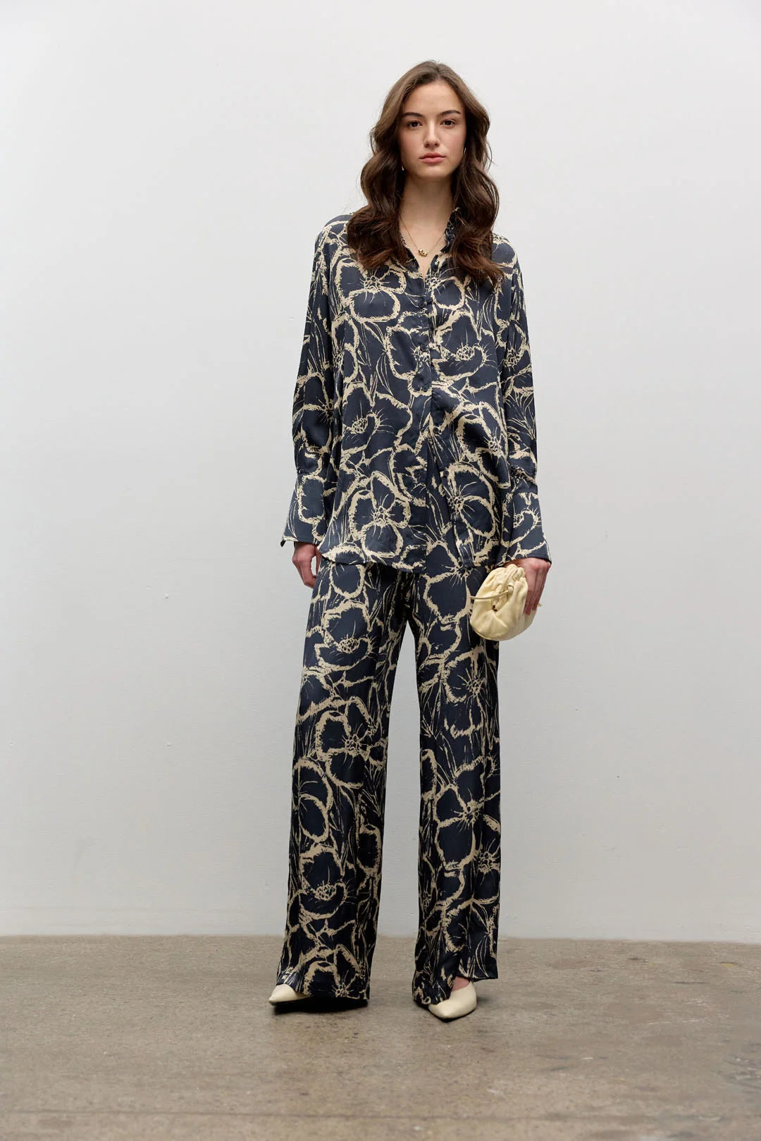 Navy Floral Wide Leg Pants