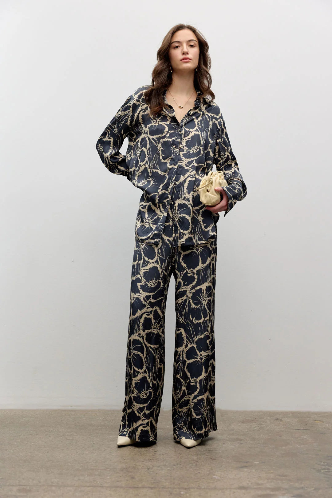 Navy Floral Wide Leg Pants