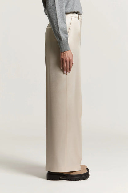 Beige Satin Wool Palazzo Trousers