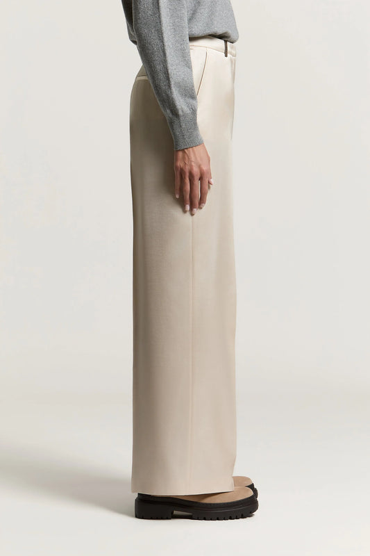 Beige Satin Wool Palazzo Trousers