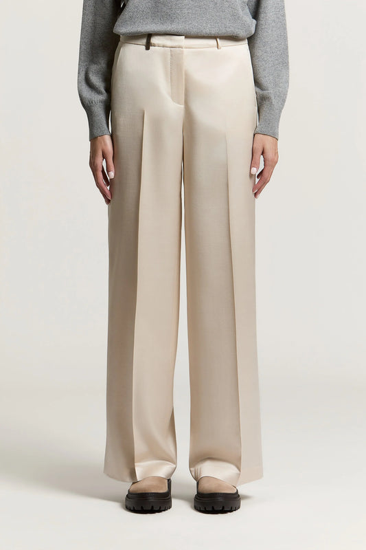 Beige Satin Wool Palazzo Trousers