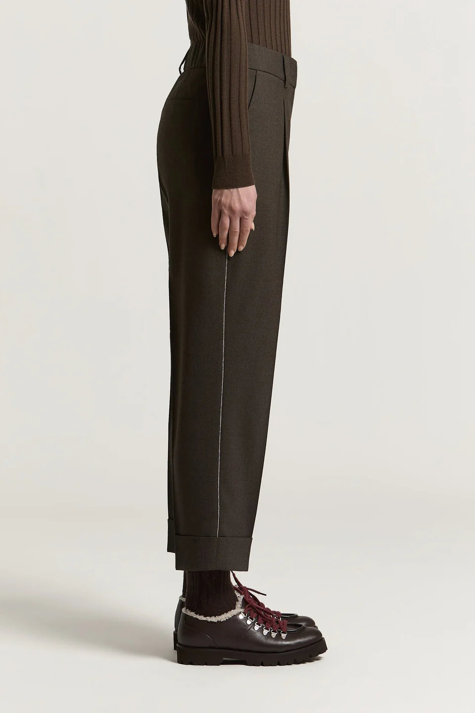 Beaded Brown Wool Pants