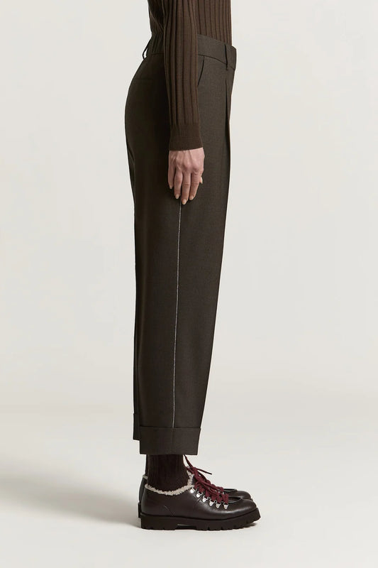 Beaded Brown Wool Pants