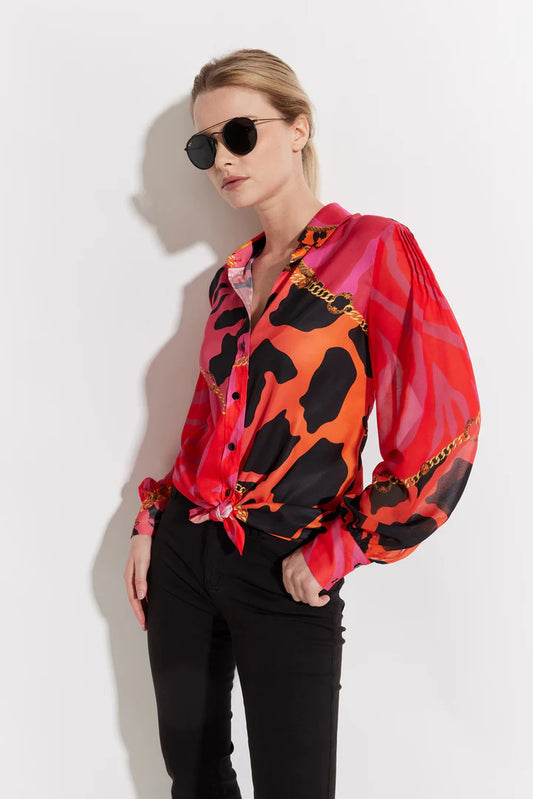 Pink Printed Button Front Shirt