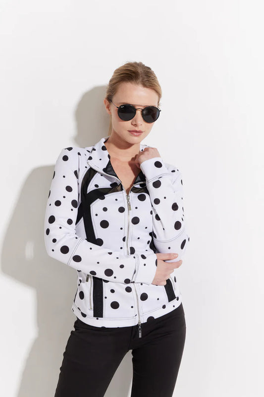 Printed Zip Front Scuba Mesh Polka Dots Jacket