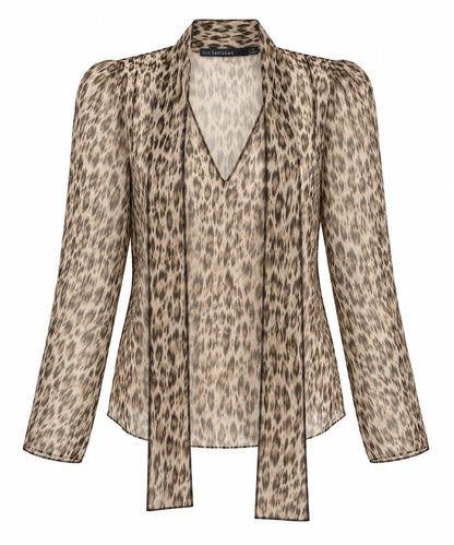 Animal Print Chiffon Blouse With Detachable Tie