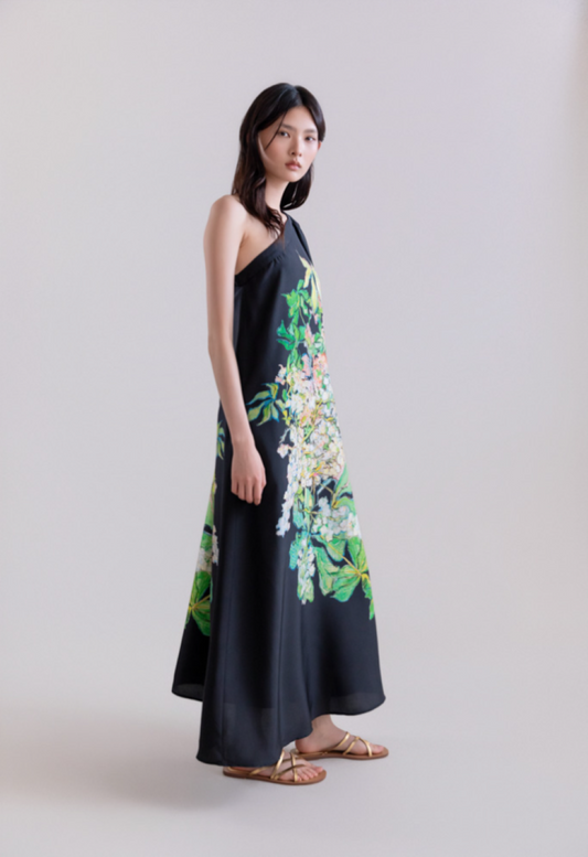 One Shoulder Floral Maxi Dress