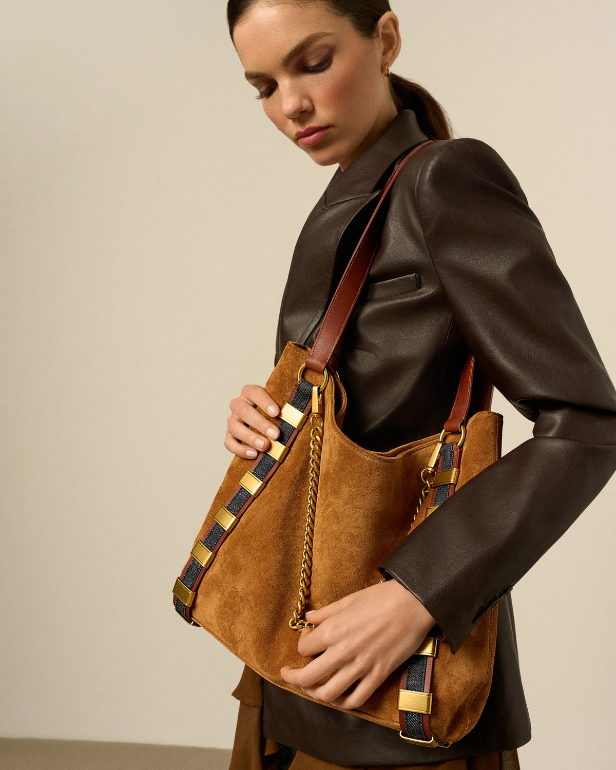 Links Tote - Cognac Suede