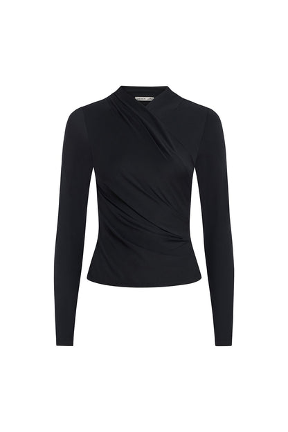Black Isaiah Long Sleeve Wrap Top
