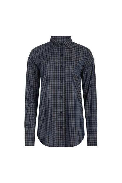 Navy/Grey Max Rayon Plaid Relaxed Shirt