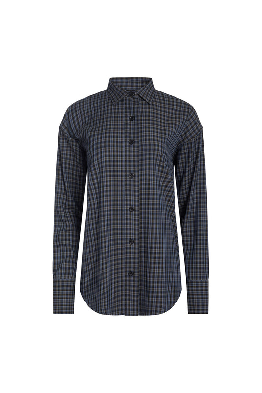 Navy/Grey Max Rayon Plaid Relaxed Shirt