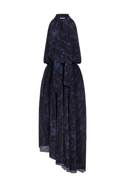Deep Blue/Black Bradley Tie Neck Dress