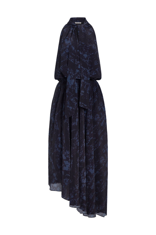 Deep Blue/Black Bradley Tie Neck Dress