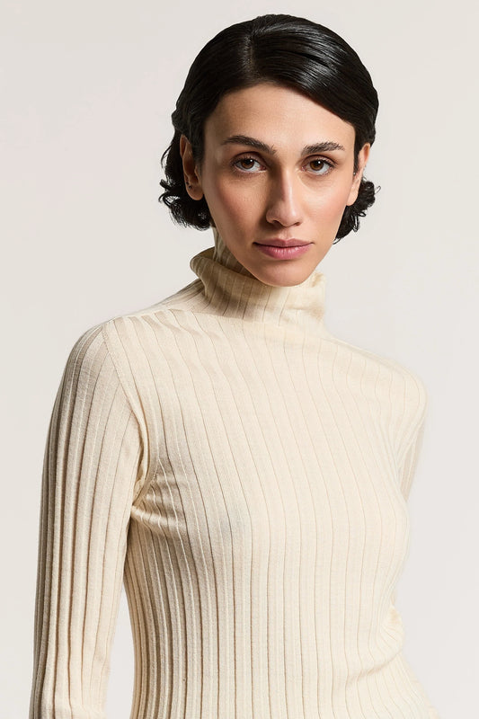 Beige Wool Turtleneck Sweater