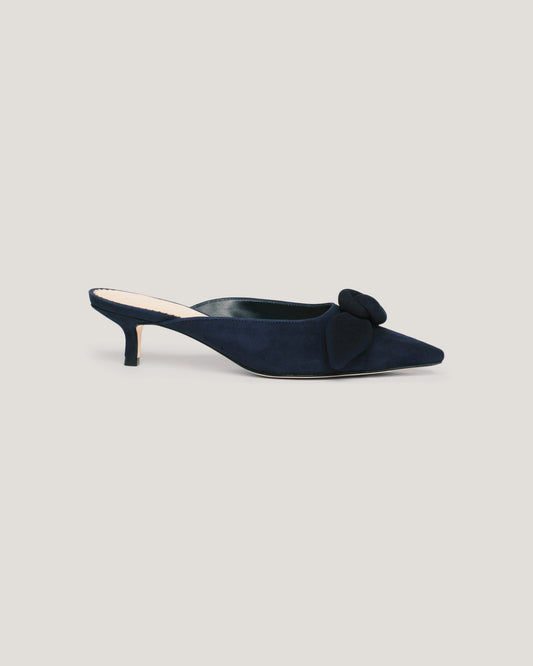 Navy Layla Suede Kitten Heel Mule