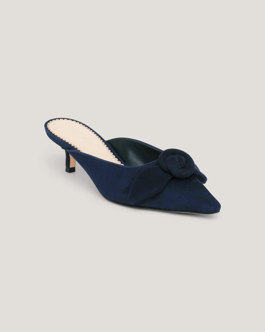 Navy Layla Suede Kitten Heel Mule