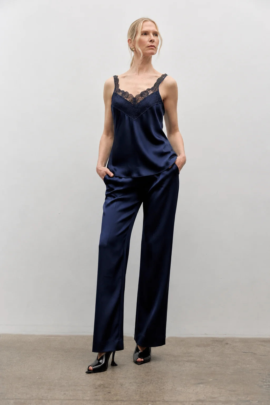 Navy Lace & Satin Cami