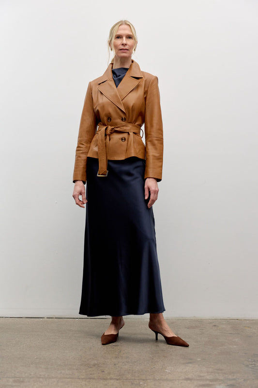 Navy Satin Slip Skirt