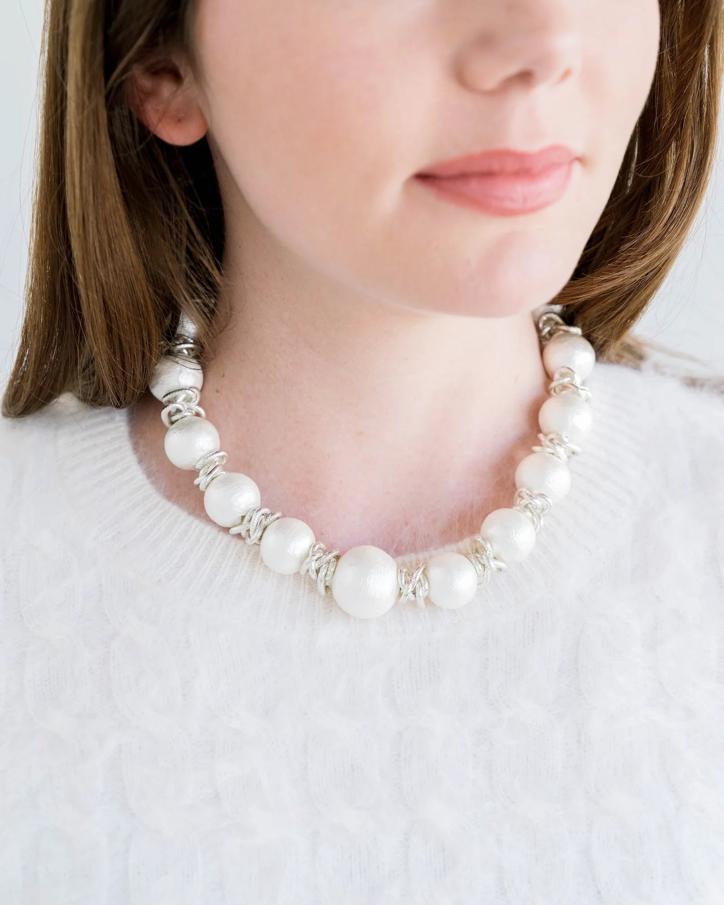 Cotton Pearl Link Necklace