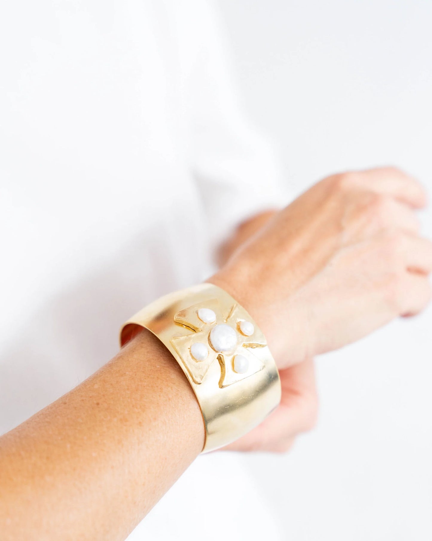 Gold + Pearl Maltese Cross Cuff