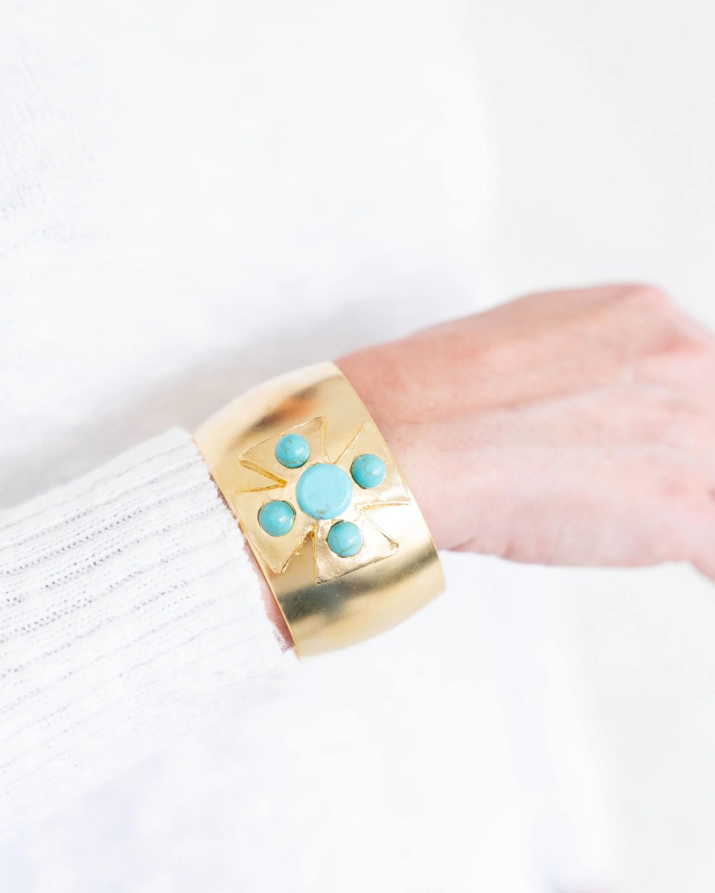 Gold + Turquoise Maltese Cross Cuff