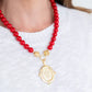 Cross Intaglio Stone Necklace - Red Coral