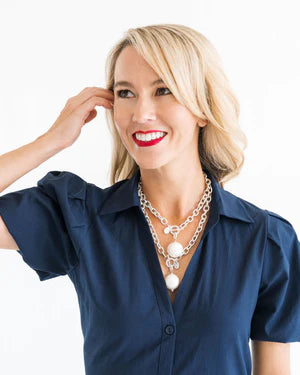 Cotton Pearl Toggle Necklace - Silver