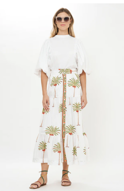 Button Front Skirt- Canary Green