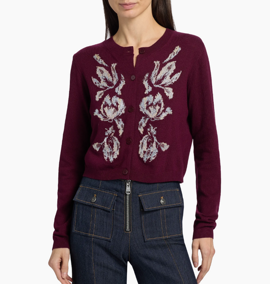 Multi Tulip Cardigan Deep Plum