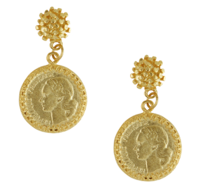 Handcast 24Kt Gold Plated Coin Earrings