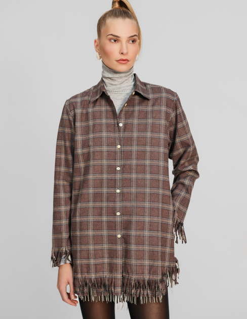 Huckleberry Plaid Flannel Crystal Fringe Shirtdress