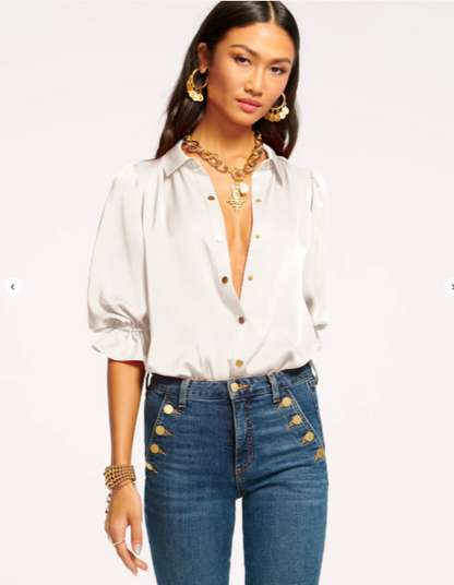 Dina Button Down Bodysuit Ivory