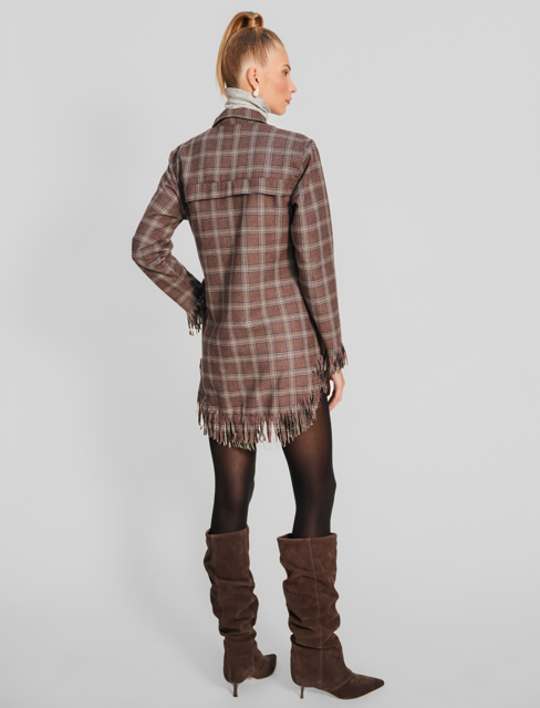 Huckleberry Plaid Flannel Crystal Fringe Shirtdress