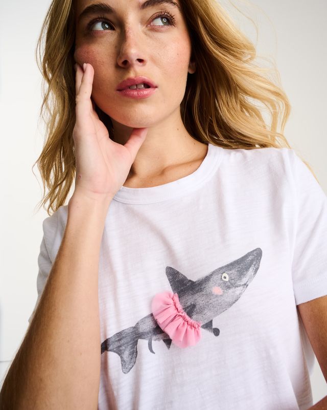 White Jaw Dropping Tee Shark