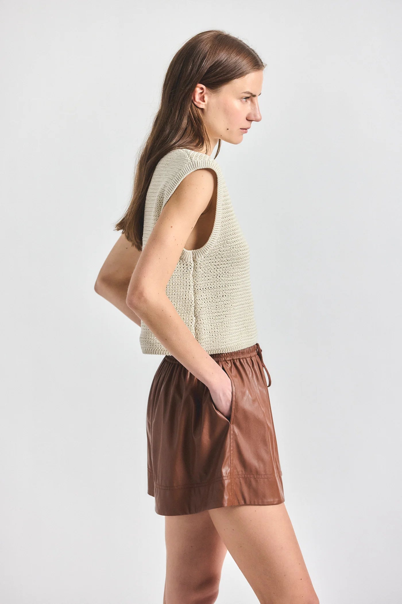 Louise Faux Leather Short - Cappucino