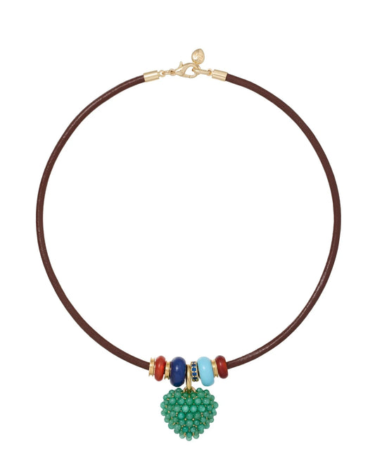 Green Leather Stone Slider Necklace