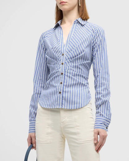 Joelle Gathered Stripe Button Front Blouse