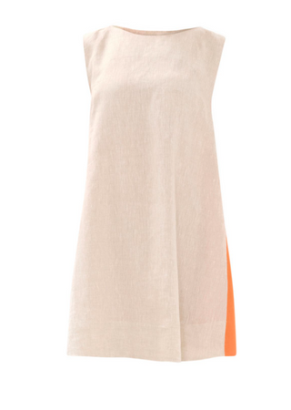 A Line Cami Linen Dress with Color Block Panels