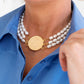 Gold Diana Coin On 3 Strand Freshwater Pearl Choker Necklace