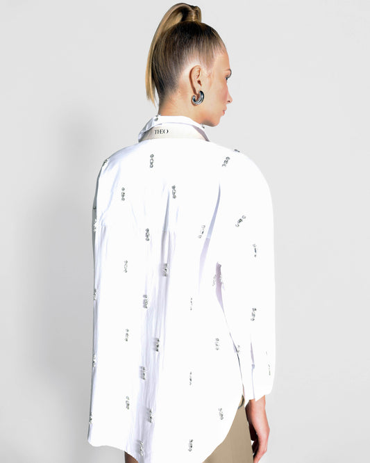 White Echo Stripe Crystal Boyfriend Shirt