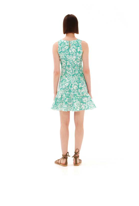Printed Tank Dress With Ruffle Hem Floral Green