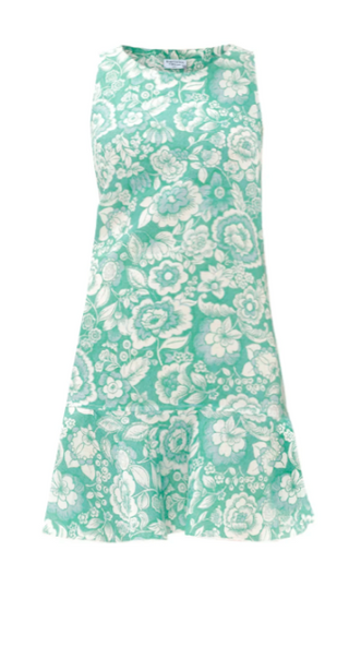 Printed Tank Dress With Ruffle Hem Floral Green