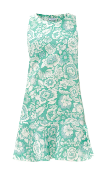 Printed Tank Dress With Ruffle Hem Floral Green