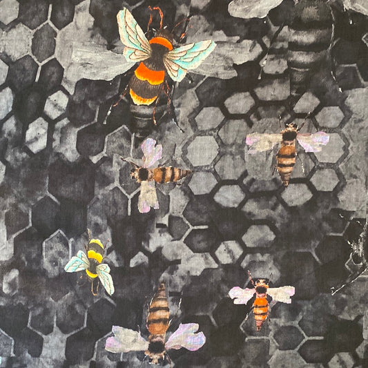Silk Modal Linen Scarf, Bees
